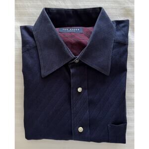 Ted Baker 100% Cotton Men's L/S Dress Shirt 16 34-35 Flip Cuff Navy NWOT